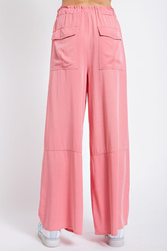 Mineral Washed Wide Leg Cargo Pants Pink