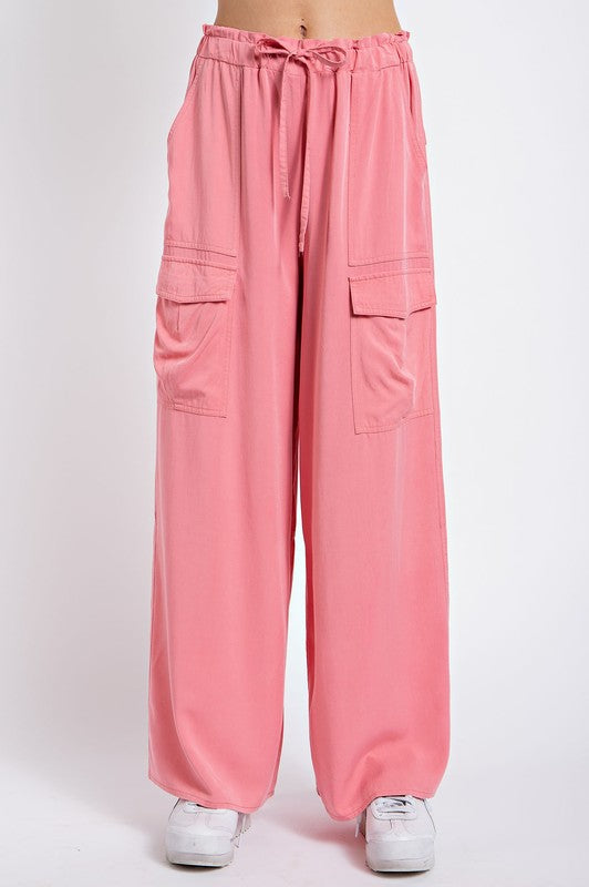 Mineral Washed Wide Leg Cargo Pants Pink
