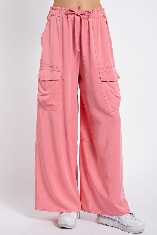 Mineral Washed Wide Leg Cargo Pants Pink