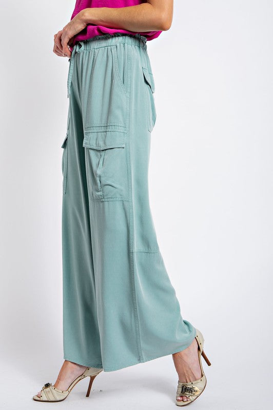 Mineral Washed Wide Leg Cargo Pants Teal