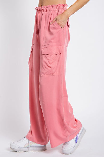 Mineral Washed Wide Leg Cargo Pants Pink - Southern Fashion