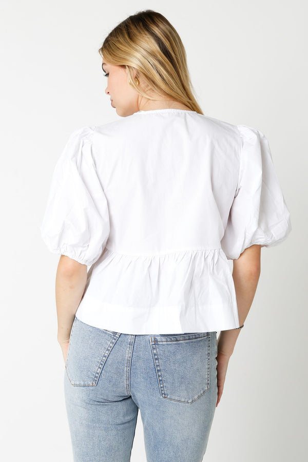 Short Sleeve Top w/ Bow Detail White