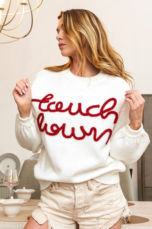 Touchdown Metallic Letter Sweater Ivory/Red