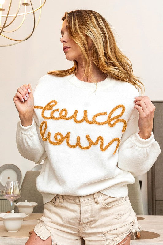 Touchdown Metallic Letter Sweater Ivory/Gold