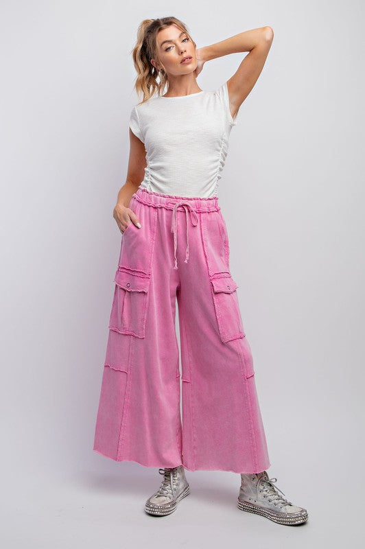 Mineral Washed Wide Leg Cargo Pants Bubble Gum - Southern Fashion Boutique  Bliss