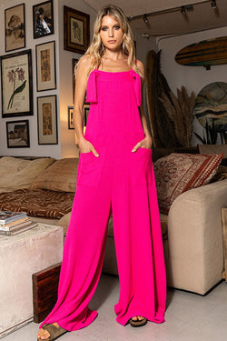 Overall Wide Leg Ribbed Jumpsuit Fuchsia