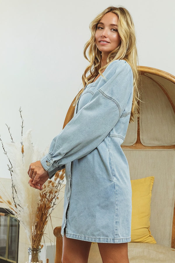 Button Down Front Washed Dress Denim