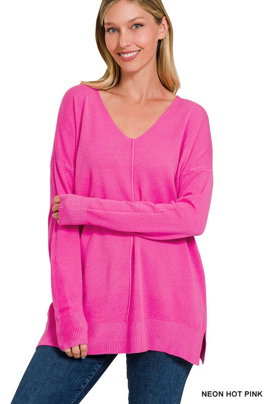 Front Seam Sweater Candy Neon Hot Pink
