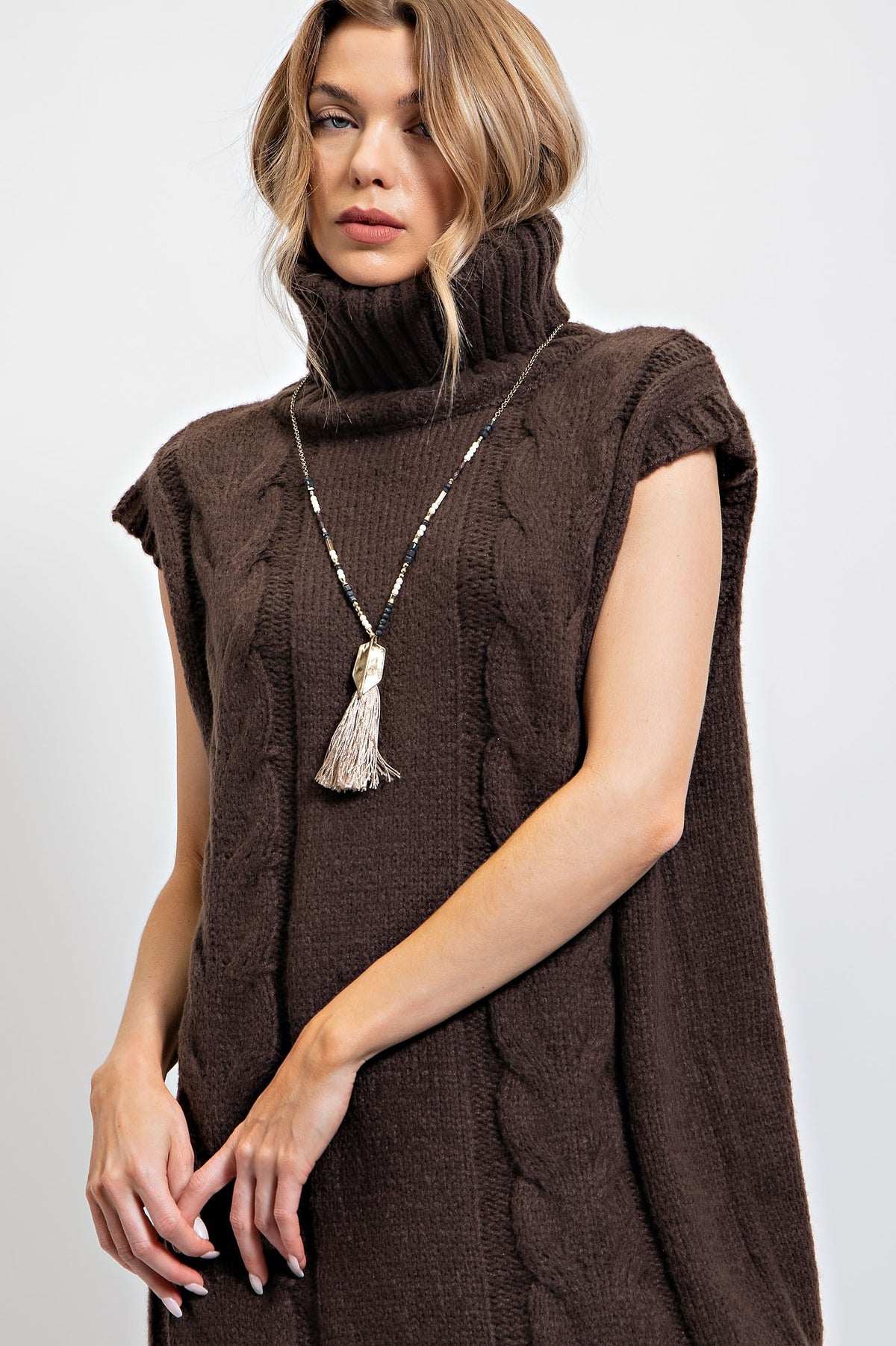 Knitted Sweater Vest Long Dress Ash Olive - Southern Fashion