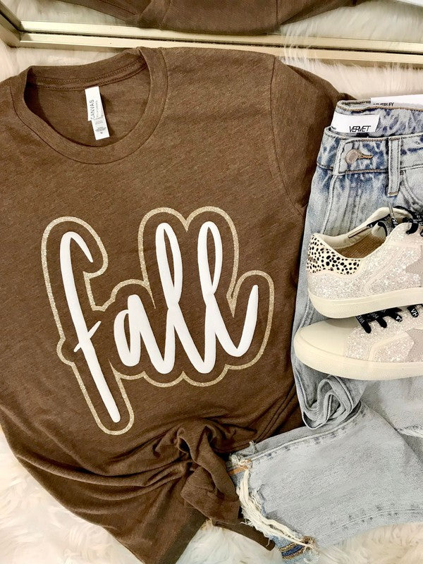 Fall Glitter Puff Combo Tee Brown