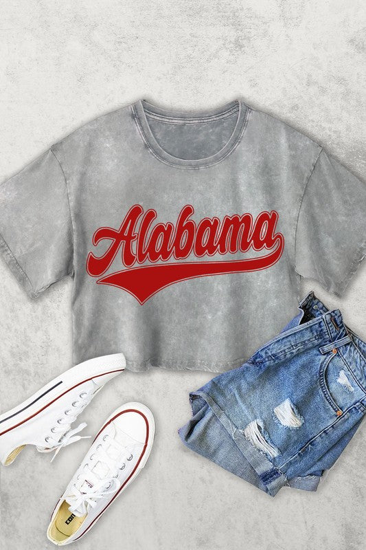 Alabama Puff Graphic Short Crop Top Grey