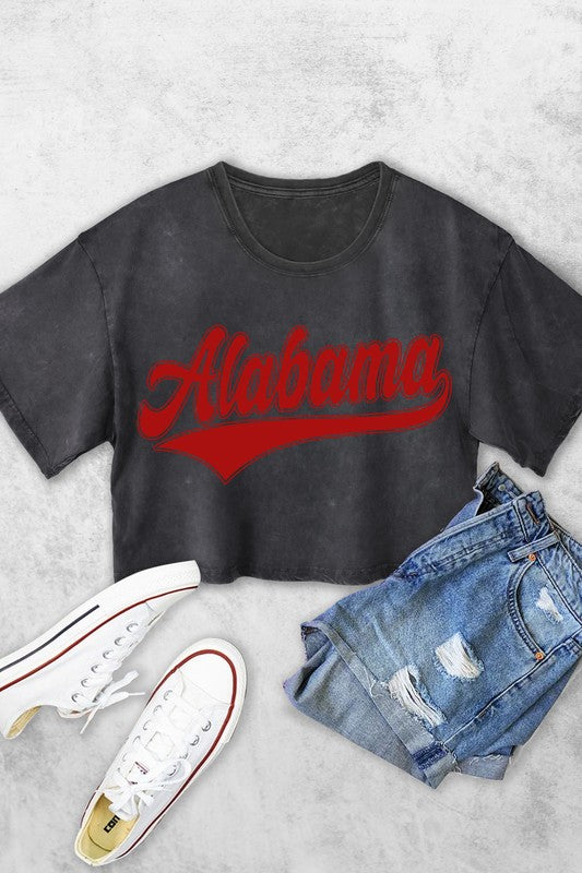 Alabama Puff Graphic Short Crop Top Black