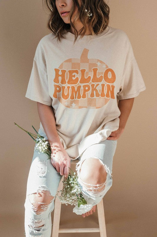 Hello Pumpkin Oversized Graphic Tee Sand