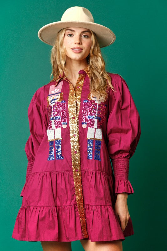 Sequins Nutcracker Holiday Dress Plum