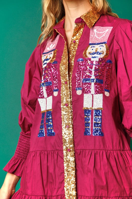 Sequins Nutcracker Holiday Dress Plum