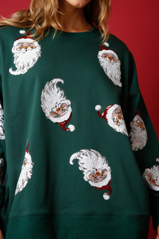 Sequin Santa French Terry Sweatshirt Green
