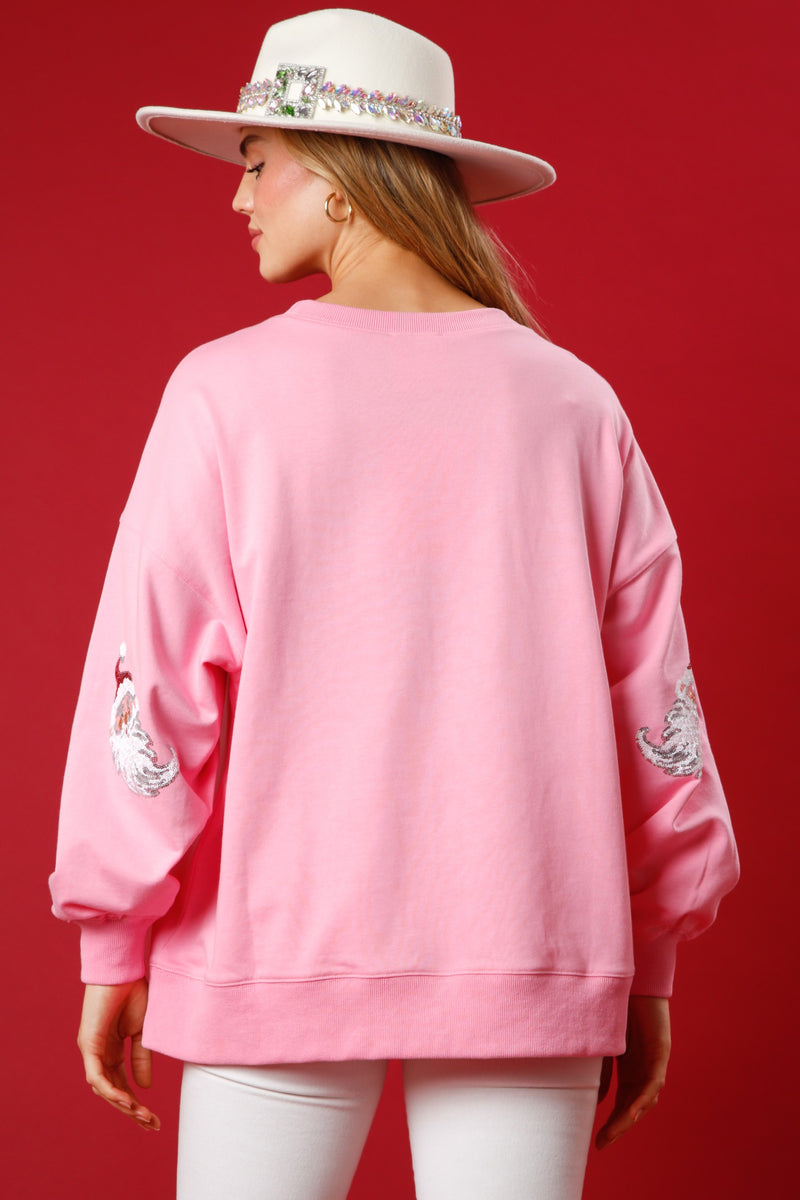 Sequin Santa French Terry Sweatshirt Pink
