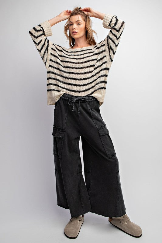 Mineral Washed Wide Leg Cargo Pants Black