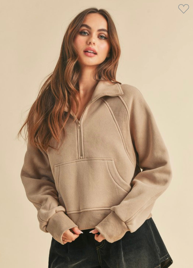 Dove Funnel Neck Half Zip Top Oat