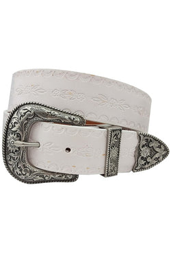 Vintage Tooled Belt White