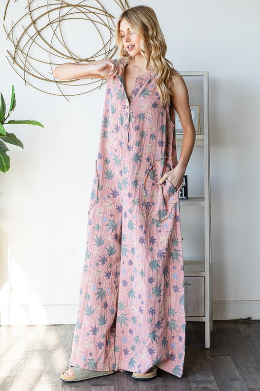 Washed Sleeveless Reversalble Jumpsuit Pink/Lt Blue