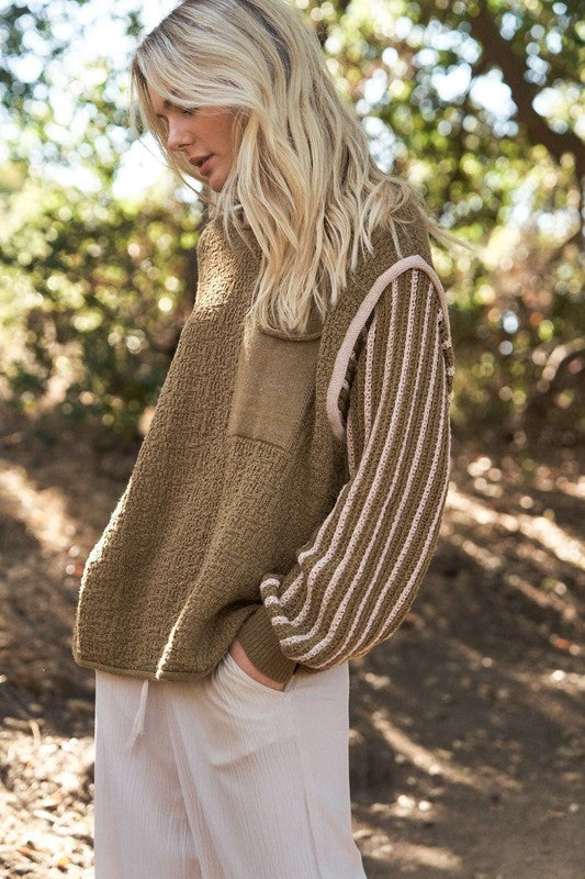 Oversized Front Pocket Sweater Olive