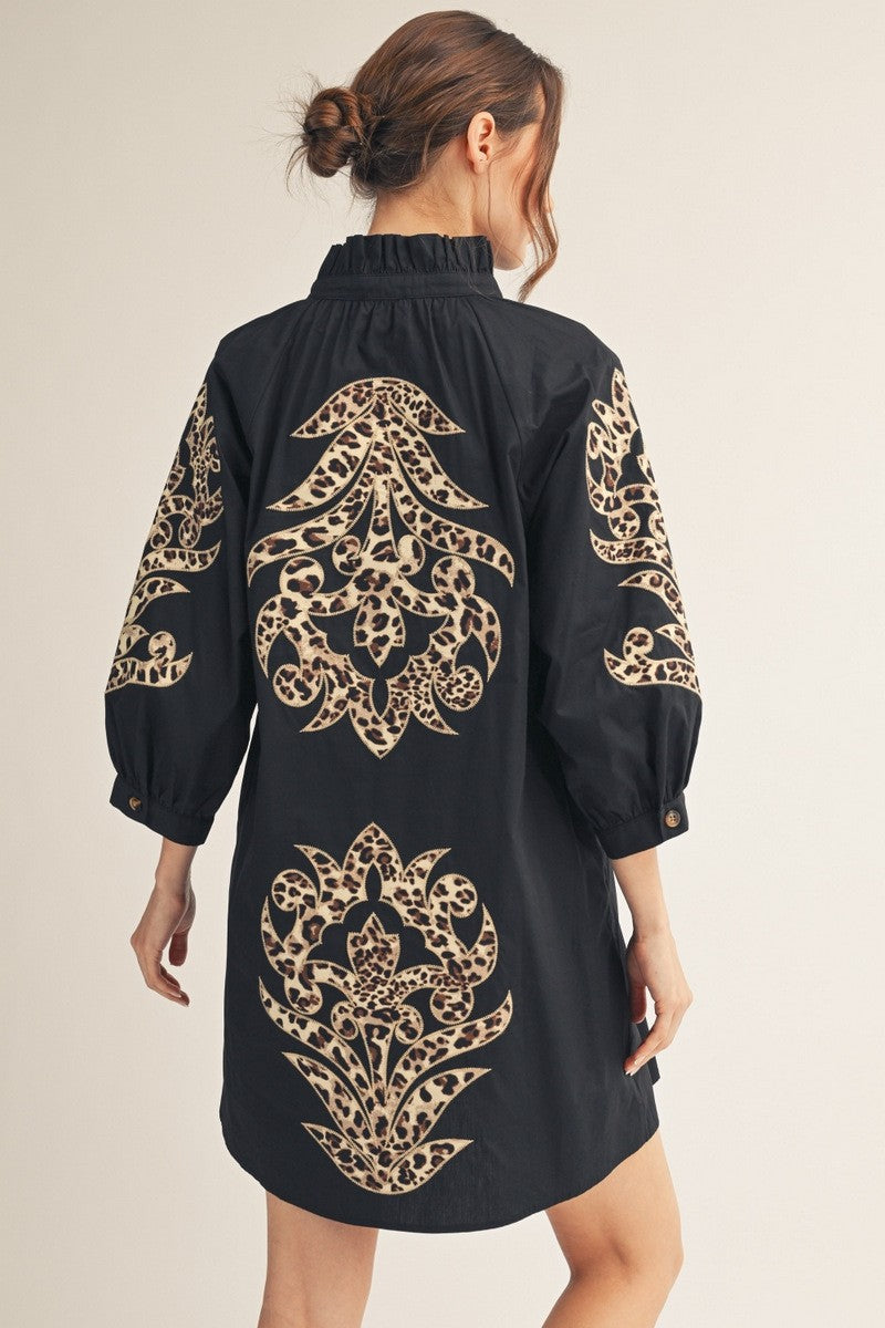 Floral Applique Shift Dress Long Sleeve Black - Southern Fashion Boutique  Bliss