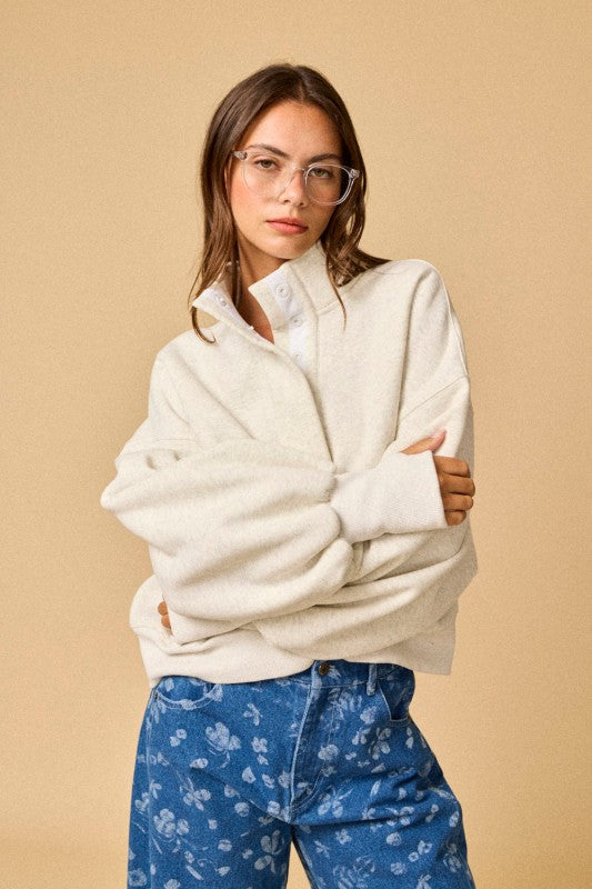 High Collar Relaxed Fit Pullover White