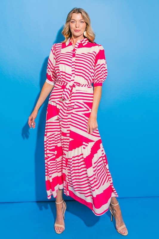 Pink Shirt Dress Midi Button Down Woven Midi Dress Pink/Ivory Pink Shirt Dress Midi Button Down Woven Midi Dress Pink/Ivory