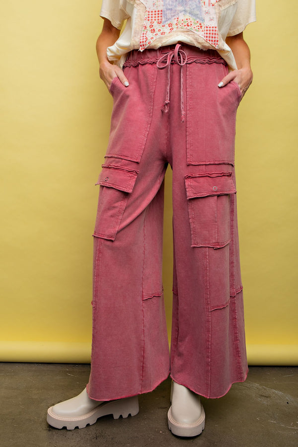 Washed Terry Knit Cargo Sweat Pants Cherry Blossom