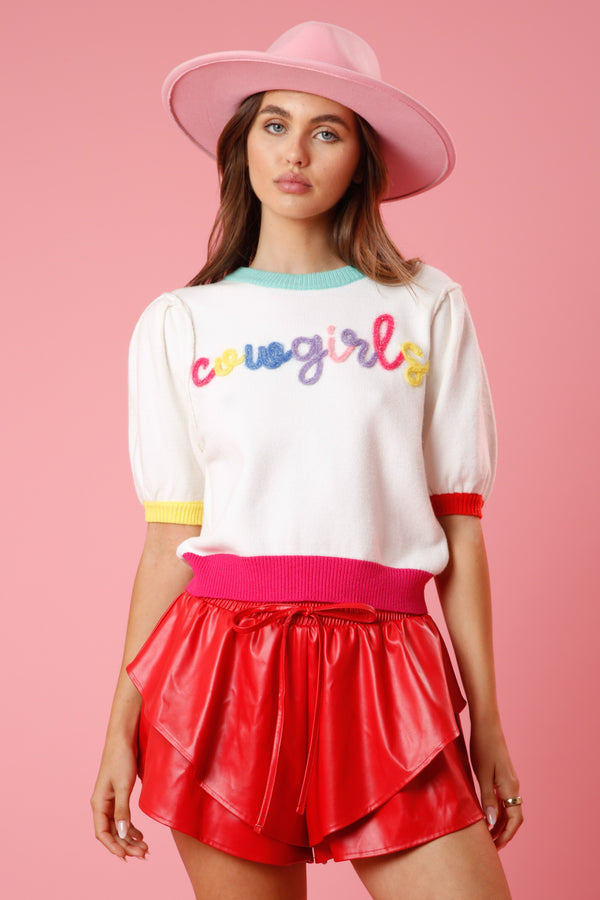 Cowgirls Embroidery Sweater Ivory Multi