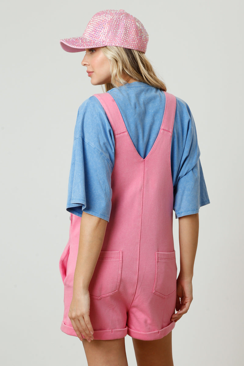 French Terry Mineral Wash Romper Pink