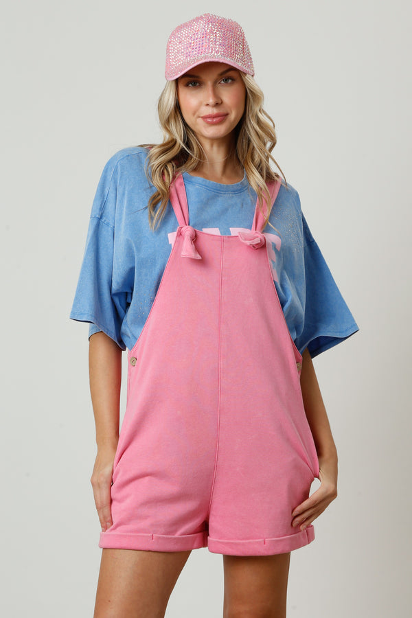 French Terry Mineral Wash Romper Pink