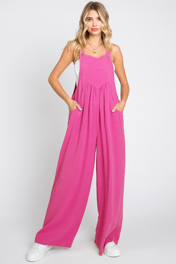 Wide-Leg Overall Jumpsuit Magenta