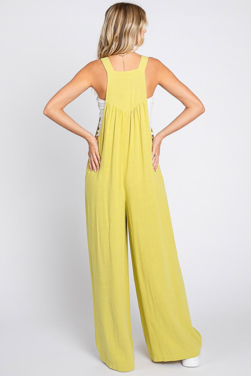Wide-Leg Overall Jumpsuit Chartreuse