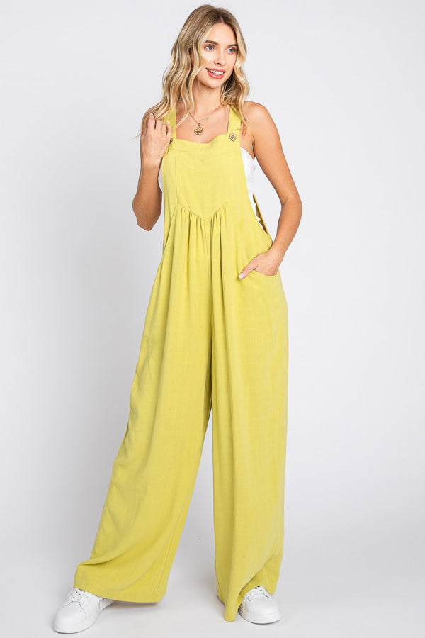 Wide-Leg Overall Jumpsuit Chartreuse