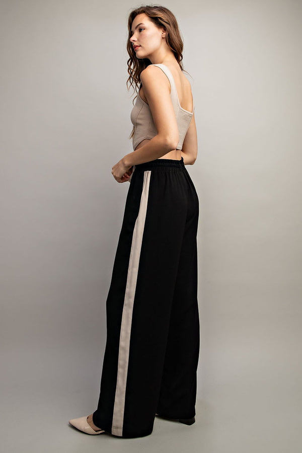 Striped Wide Leg Pants Black