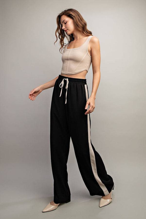 Striped Wide Leg Pants Black