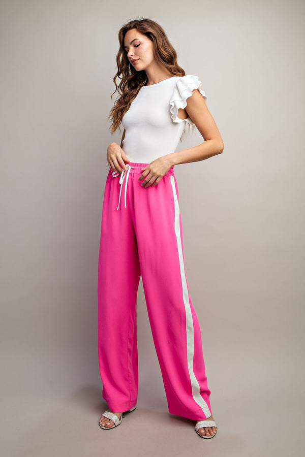 Striped Wide Leg Pants Hot Pink