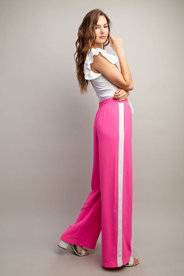 Striped Wide Leg Pants Hot Pink