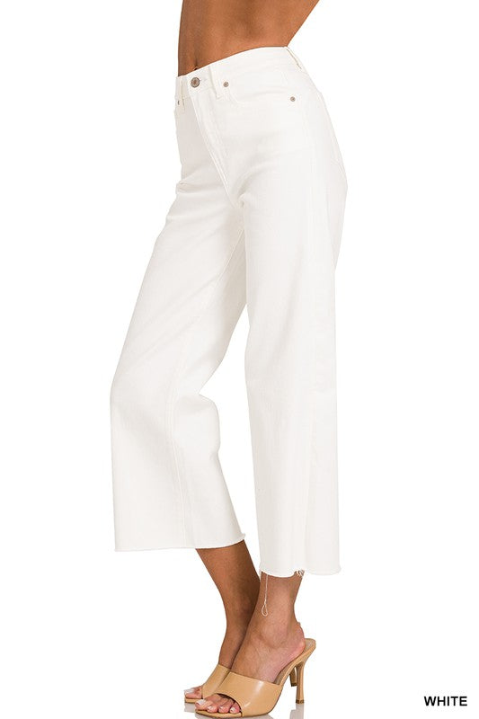 High Rise Wide Leg Cropped Denim Jeans White