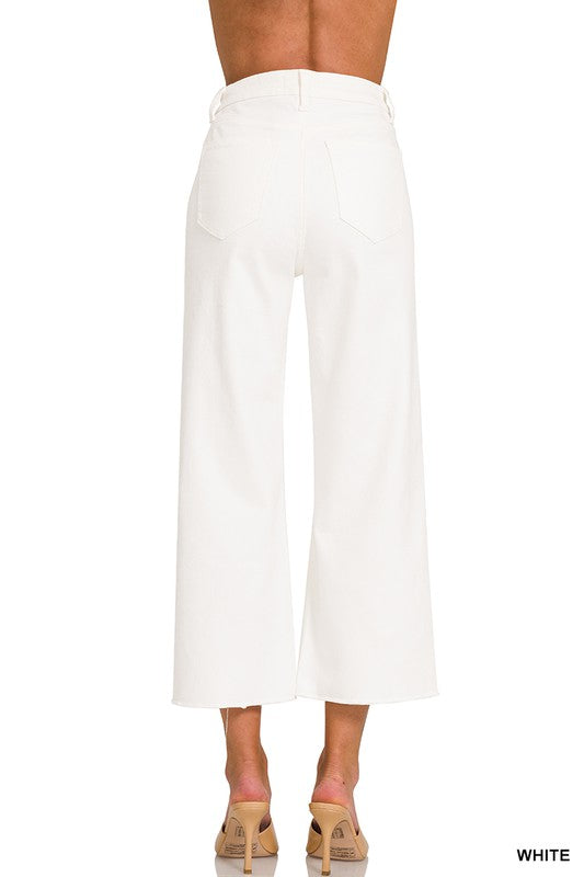 High Rise Wide Leg Cropped Denim Jeans White
