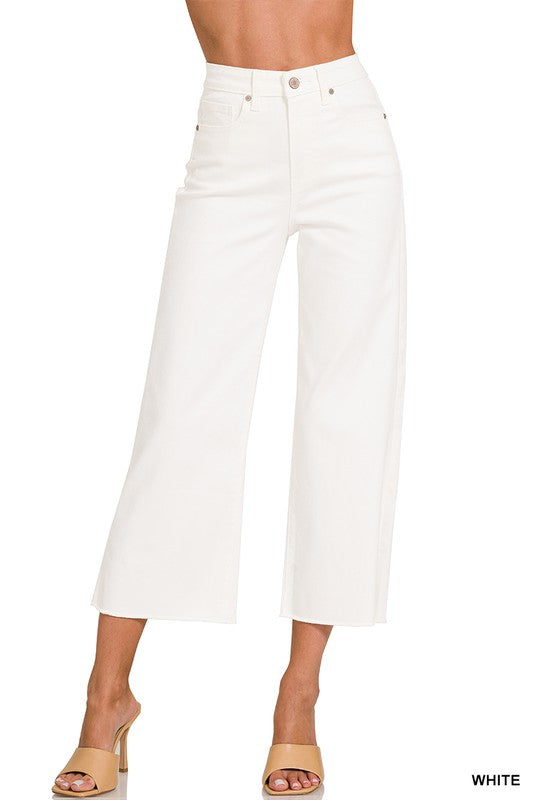 High Rise Wide Leg Cropped Denim Jeans White