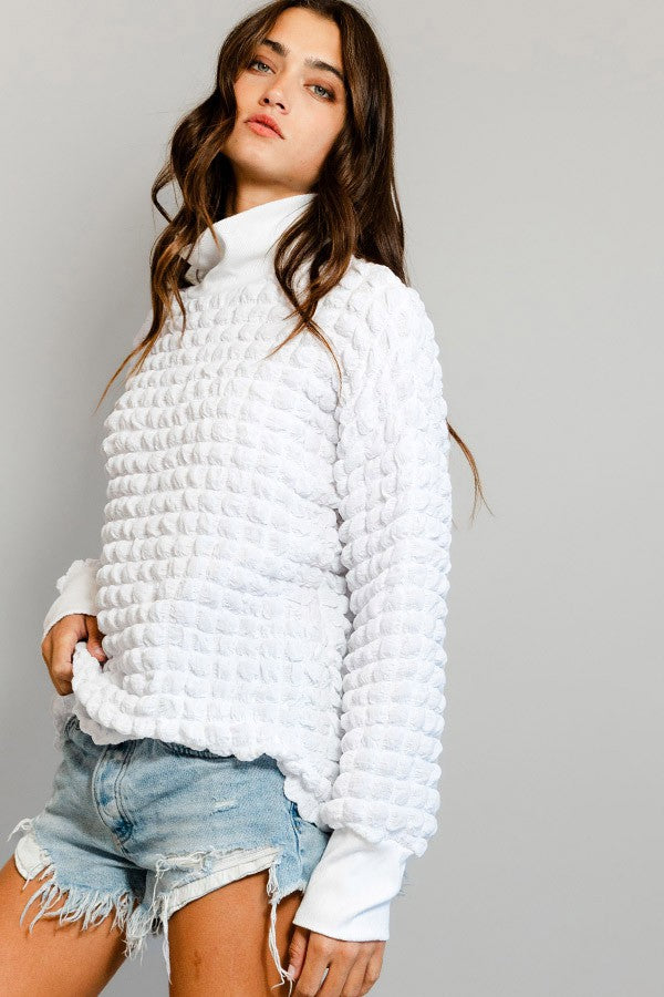 Textured Mock Neck Top Ivory