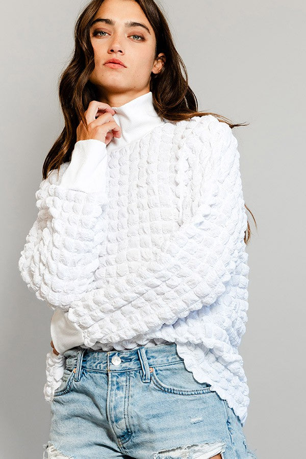 Textured Mock Neck Top Ivory
