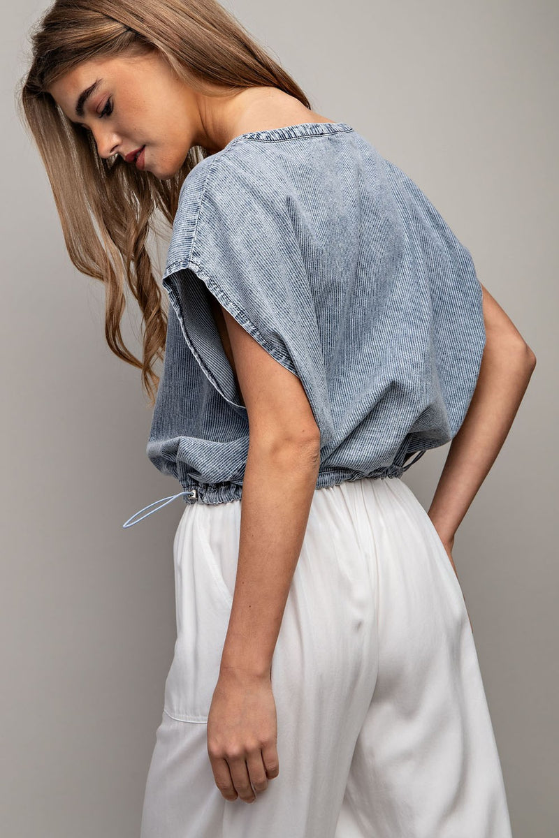 Stone Washed Pinstriped Top Denim