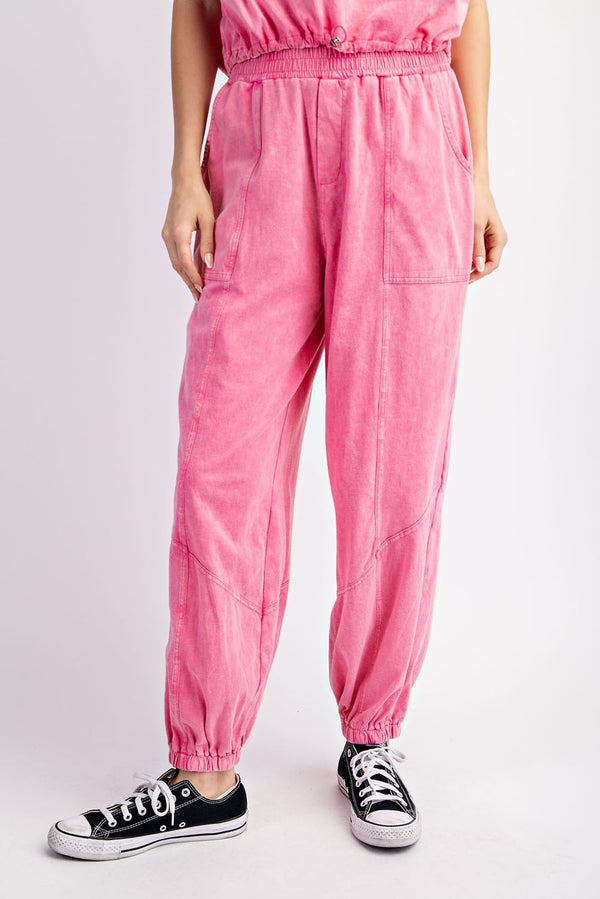 Mineral Washed Jogger Pants Hot Pink