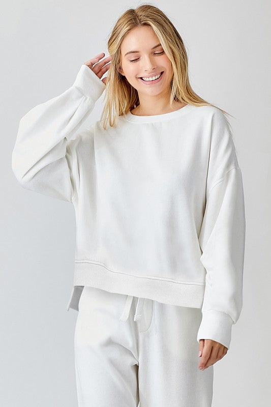 Oversized Step Hem Top Ivory