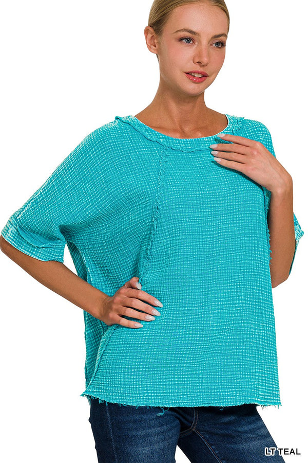 Washed Gauze Raglan Sleeve Shirt Lt Teal