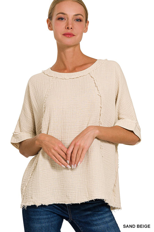 Washed Gauze Raglan Sleeve Shirt Sand Beige